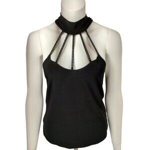 Body Central Black Halter Top With Rhinestone Strap Detail